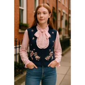 Vintage Karen Scott Sweater Vest PM Cat‎ Lady School Teacher Granny Cottagecore